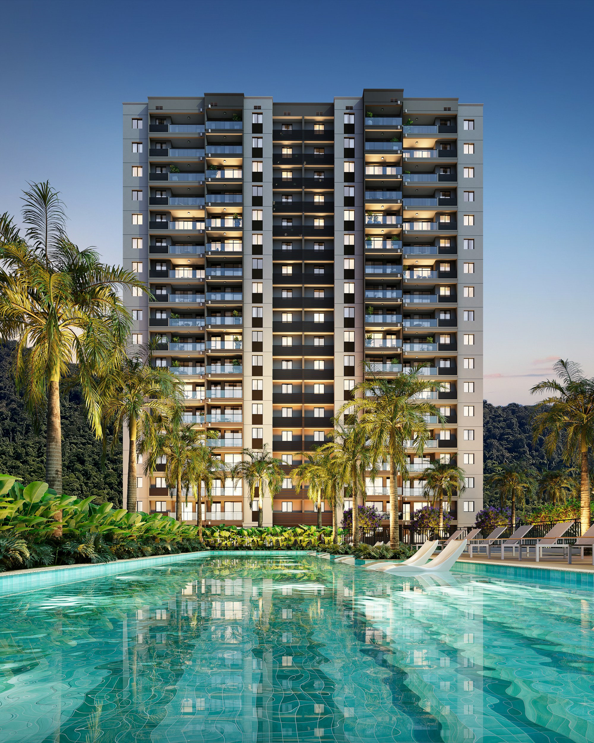 Modern condominium and shared swimming pool